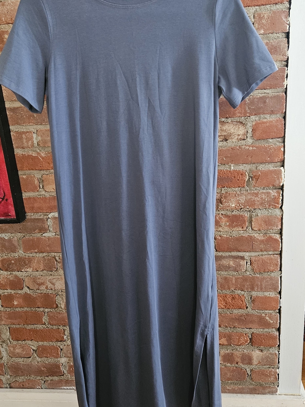 Eileen Fisher Organic Cotton Slate Blue Short-Sleeve Maxi Dress